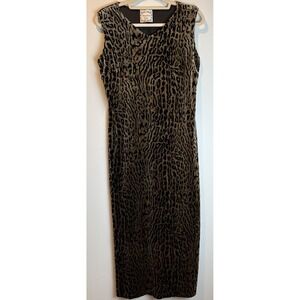 Vintage Clio Velvet Animal Print Sleeveless Dress Women's Size PL Made In USA